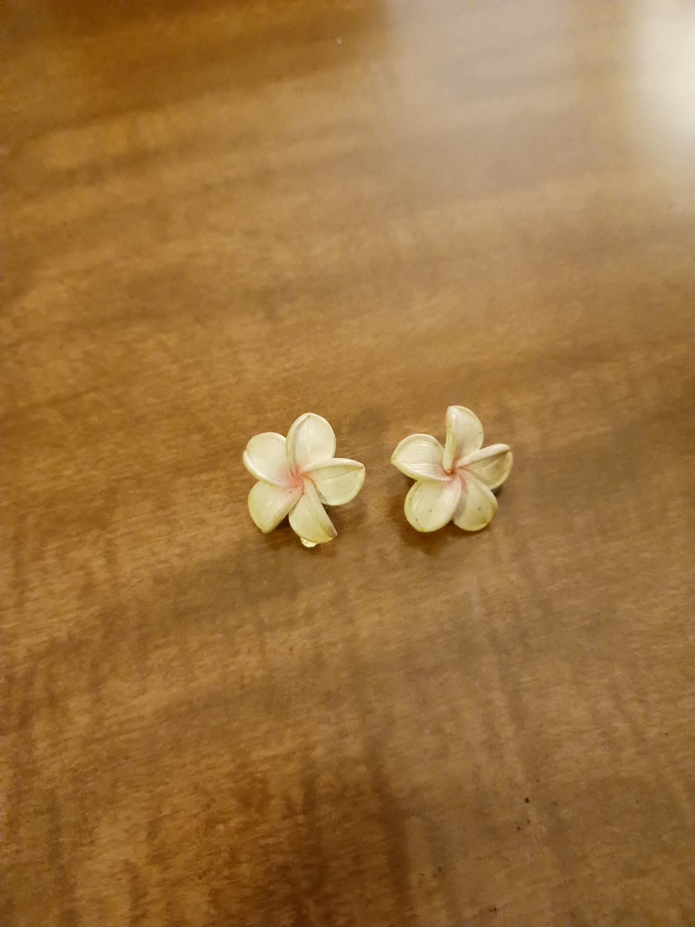 Source Unknown Yellow & Pink Plumeria Flower Stud Earrings